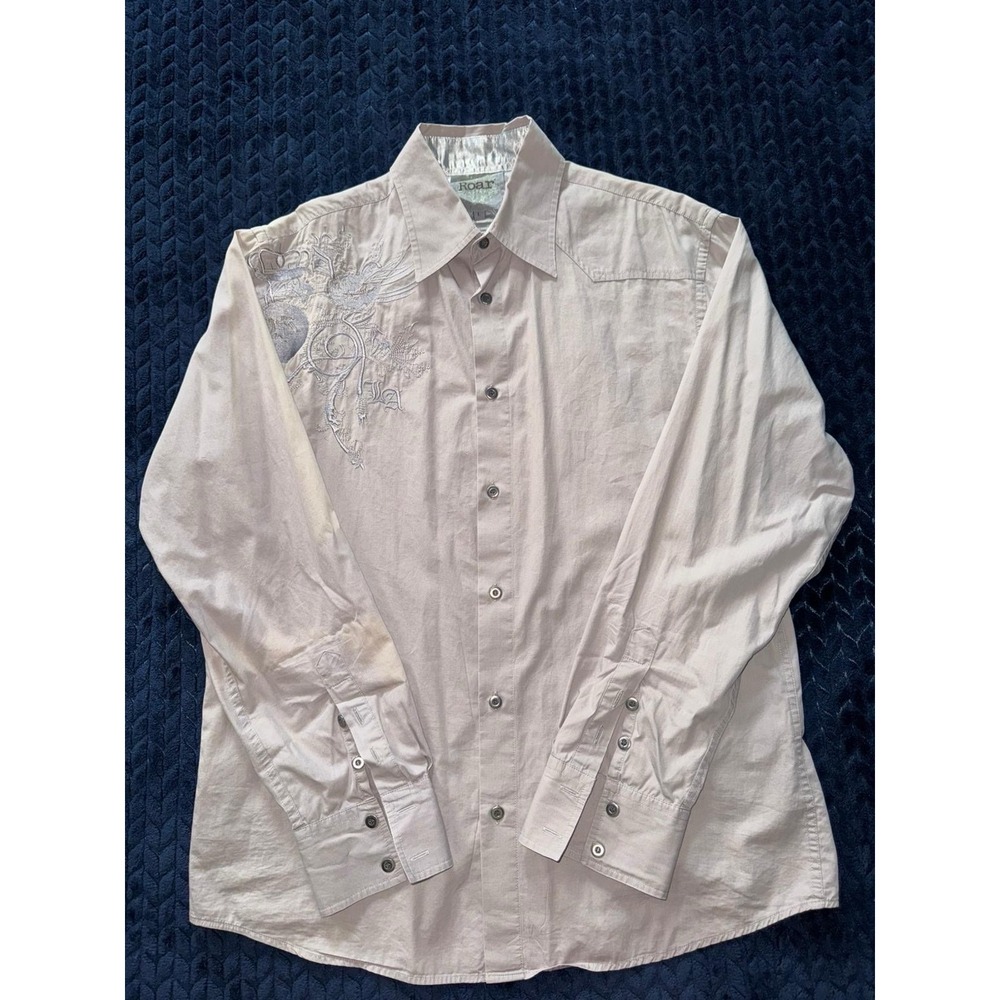 ROAR Mens Short Western Button Up Embroidered Signature Size Large